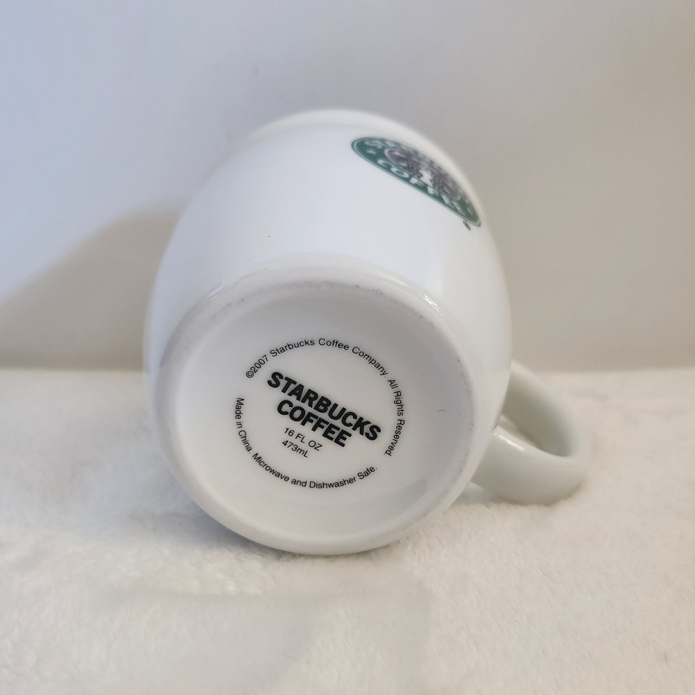 Starbucks 2007 White Green Black Logo Sturdy Coffee Cup Mug XL 14 Oz - Picture 8 of 11